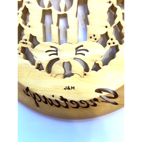 Hand Carved Wood Wall Plaque Seasons Greetings 12” Holiday Christmas Hanging - Picture 5 of 5